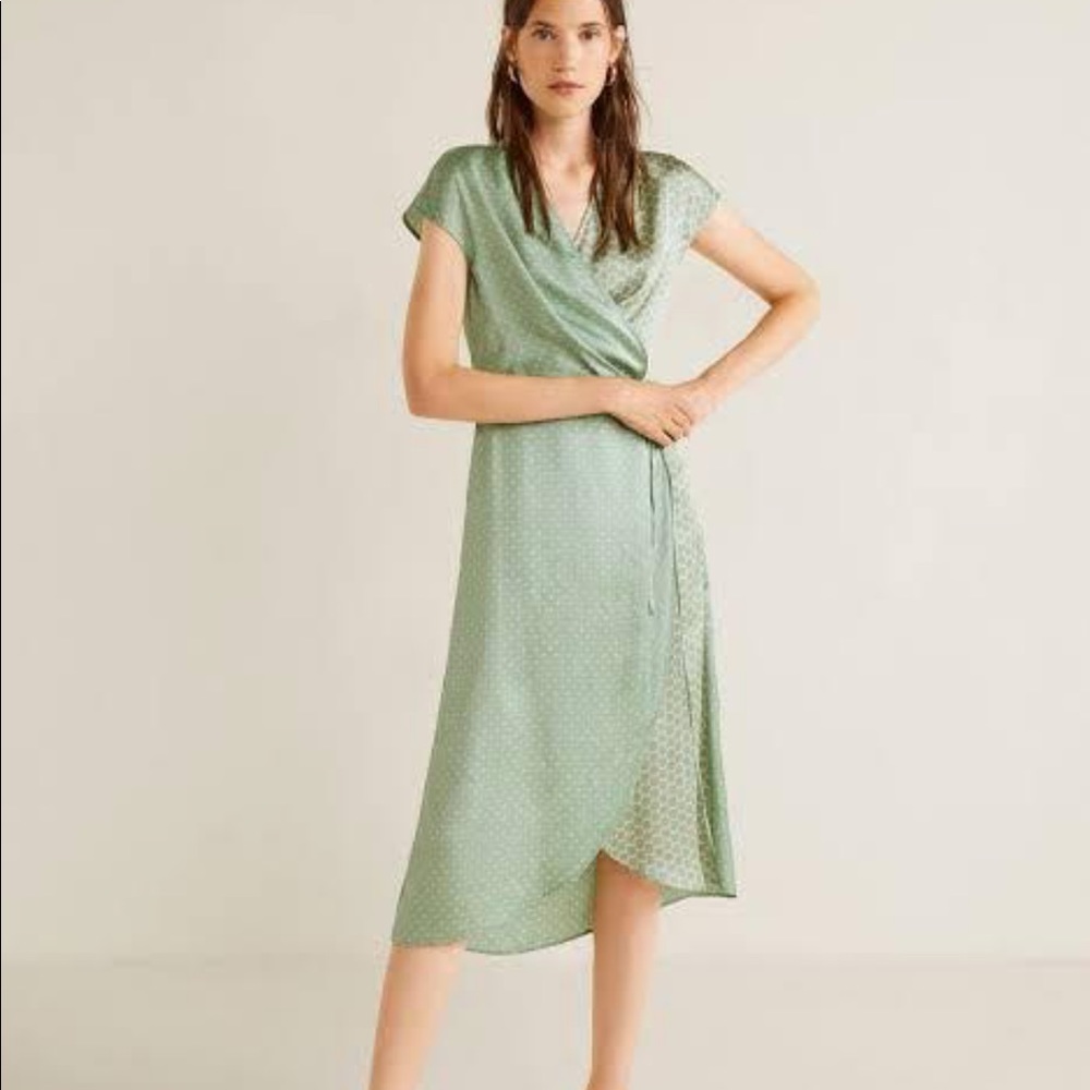 MANGO Wrap Green Dress Size S/US 4